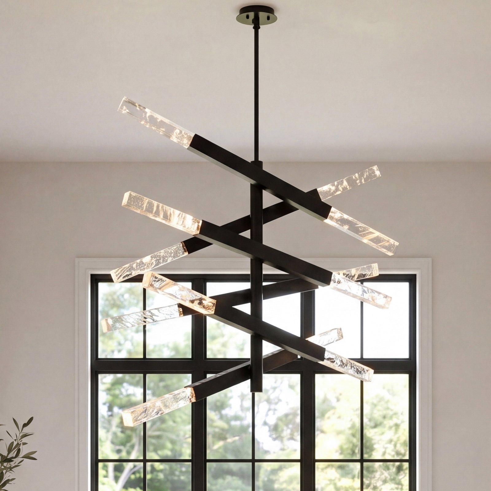 6-Bar Pendant In Black Black And Clear Finish - LIGHTING by Joshua Marshal