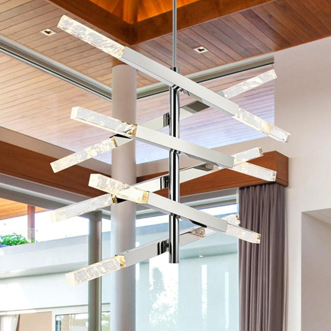 6-Bar Pendant In Chrome Chrome And Clear Finish - LIGHTING by Joshua Marshal