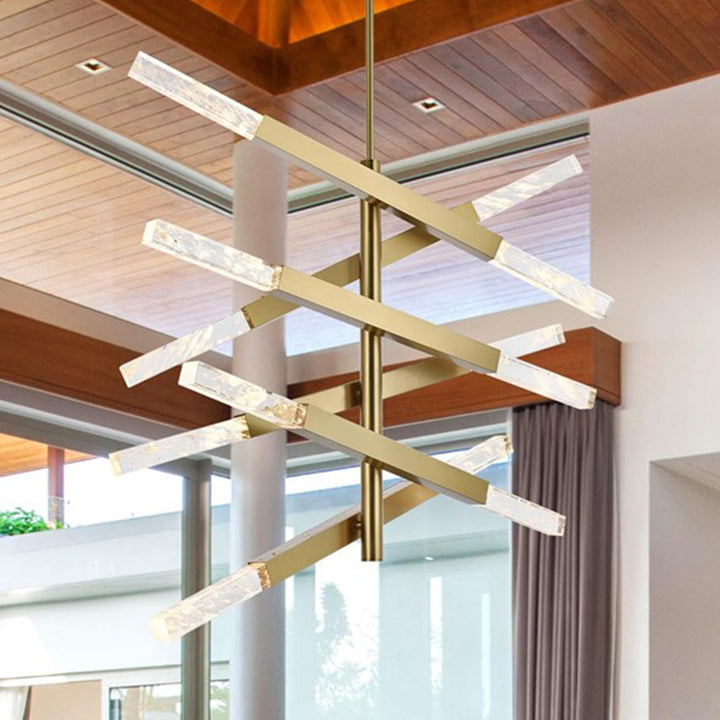 6-Bar Pendant In Satin Gold Satin Gold And Clear Finish - LIGHTING by Joshua Marshal