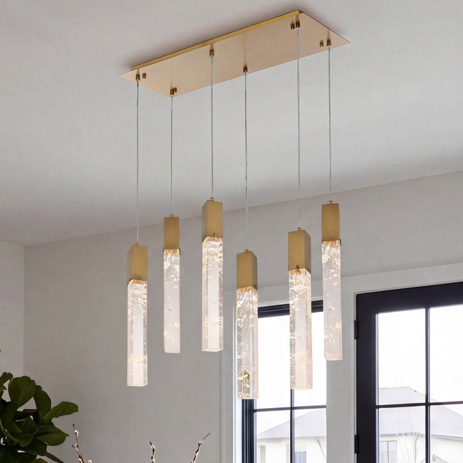 32 Inch Pendant In Satin Gold Satin Gold And Clear Finish - LIGHTING by Joshua Marshal