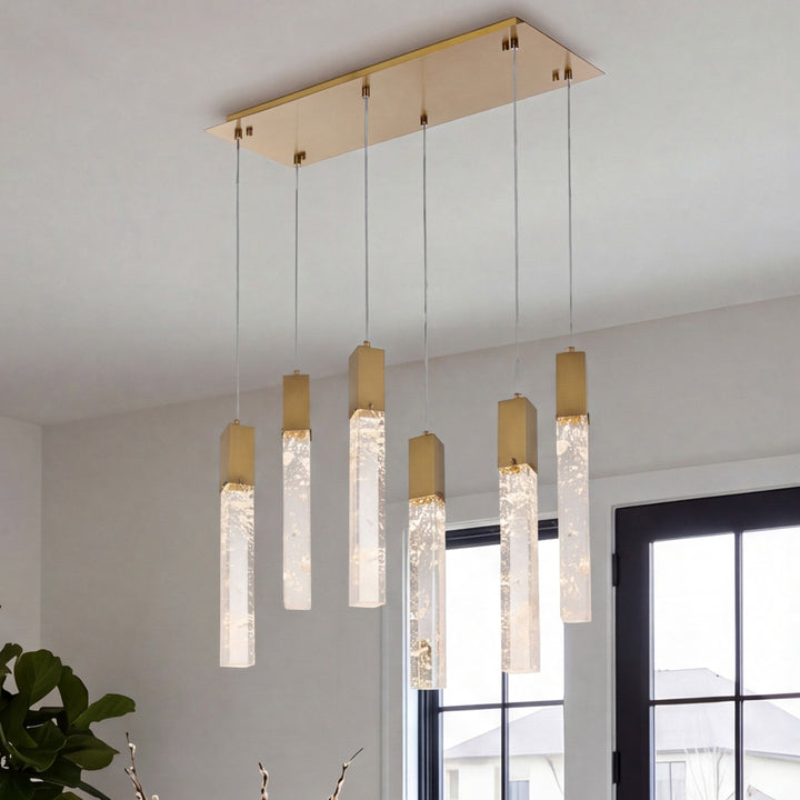 32 Inch Pendant In Satin Gold Satin Gold And Clear Finish - LIGHTING by Joshua Marshal