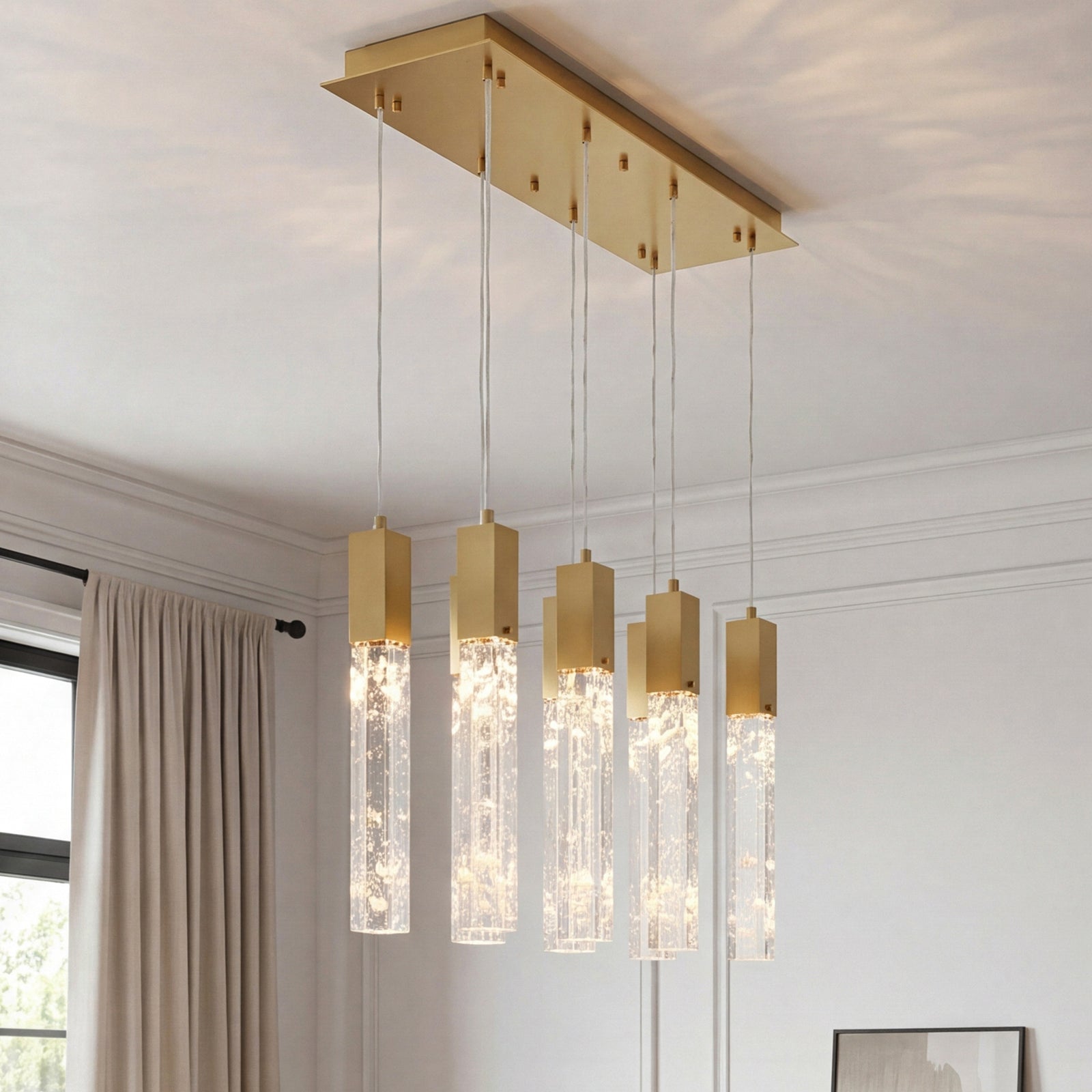 36 Inch Pendant In Satin Gold Satin Gold And Clear Finish - LIGHTING by Joshua Marshal