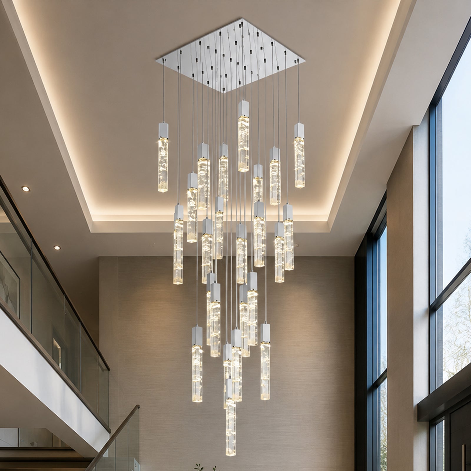 36 Inch Chandelier In Chrome Chrome And Clear Finish - LIGHTING by Joshua Marshal