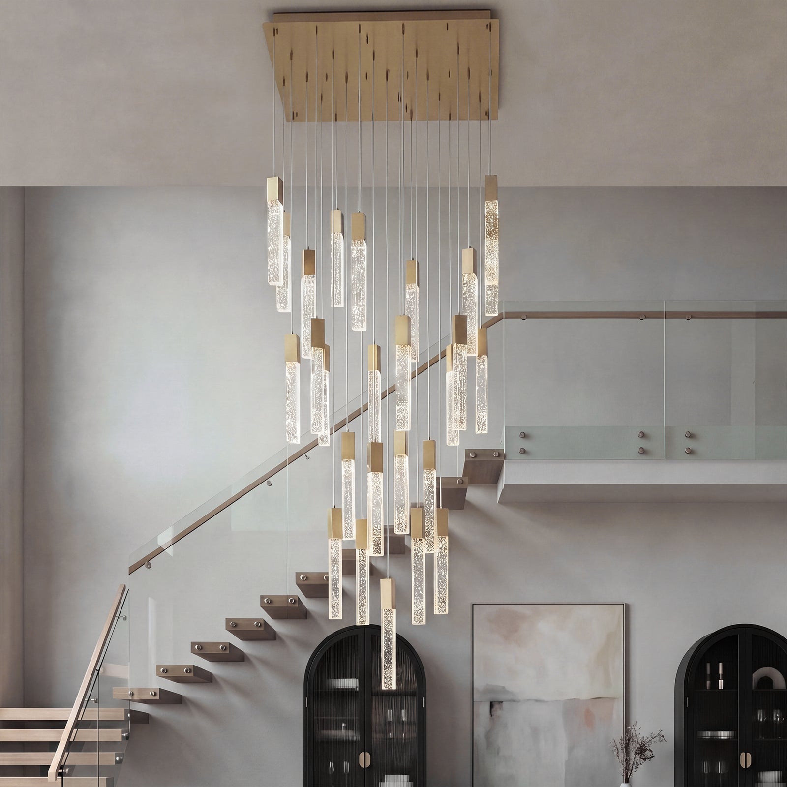 36 Inch Chandelier In Satin Gold Satin Gold And Clear Finish - LIGHTING by Joshua Marshal