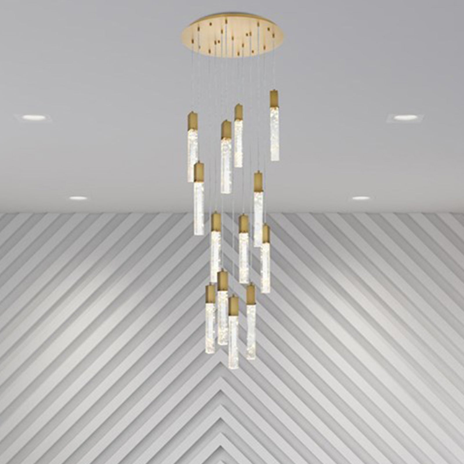 30 Inch Chandelier In Satin Gold Satin Gold And Clear Finish - LIGHTING by Joshua Marshal