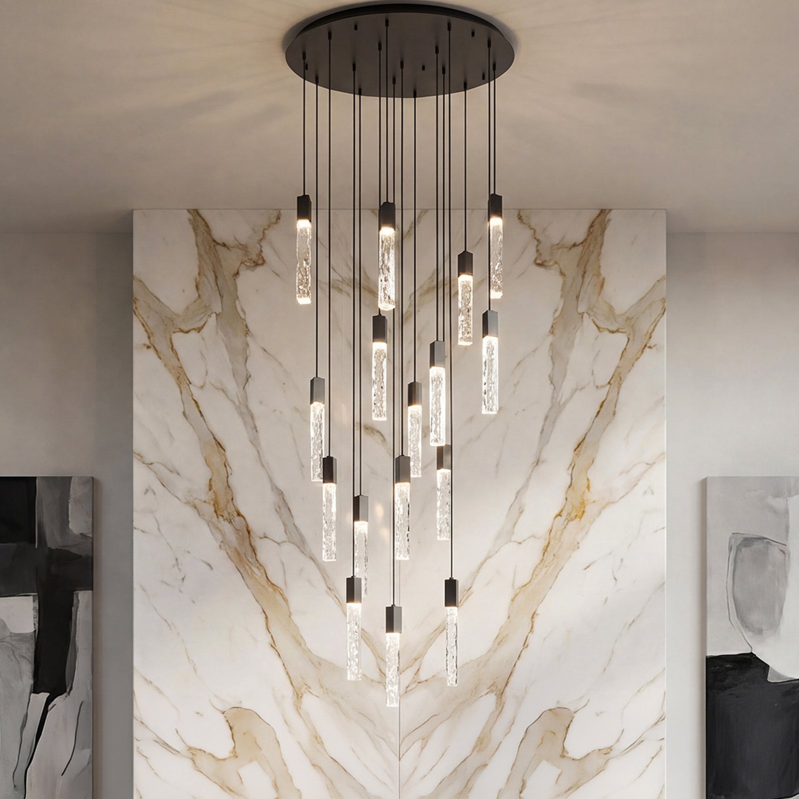 36 Inch Chandelier In Black Black And Clear Finish - LIGHTING by Joshua Marshal