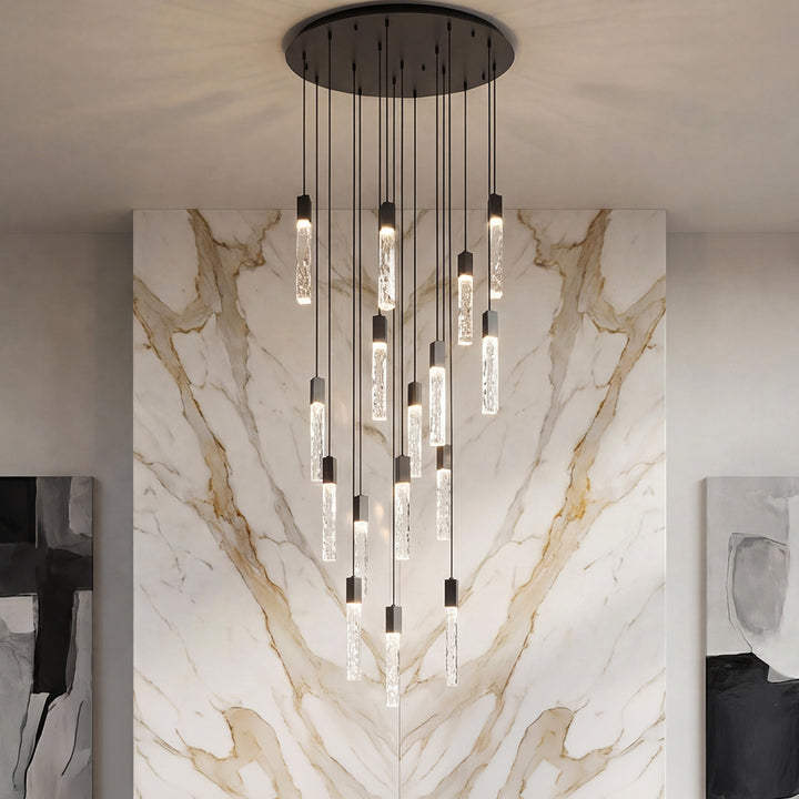 36 Inch Chandelier In Black Black And Clear Finish - LIGHTING by Joshua Marshal