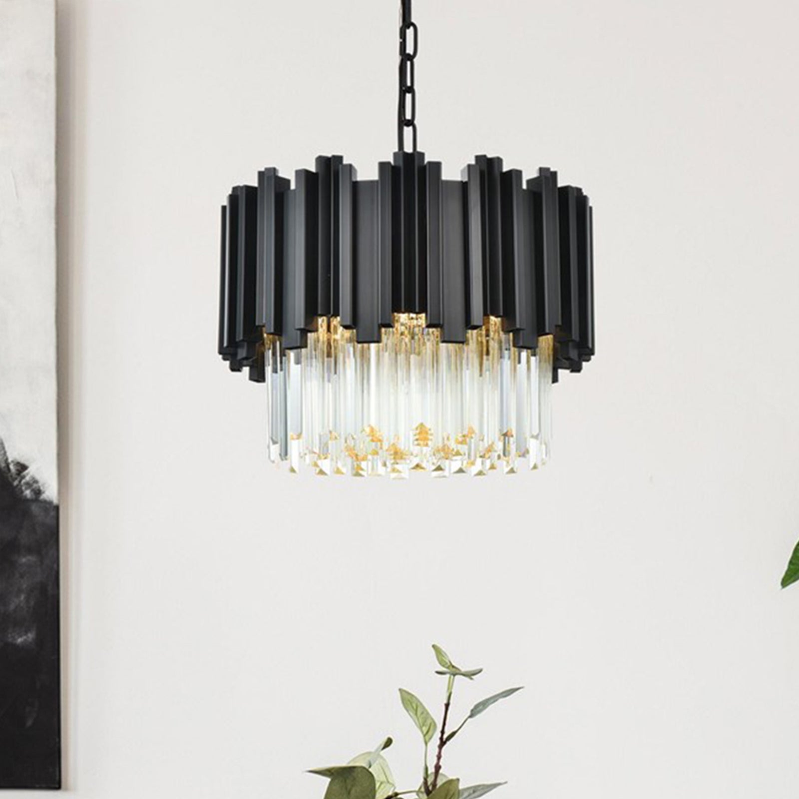 16 Inch Chandelier In Black Black And Clear Finish - LIGHTING by Joshua Marshal