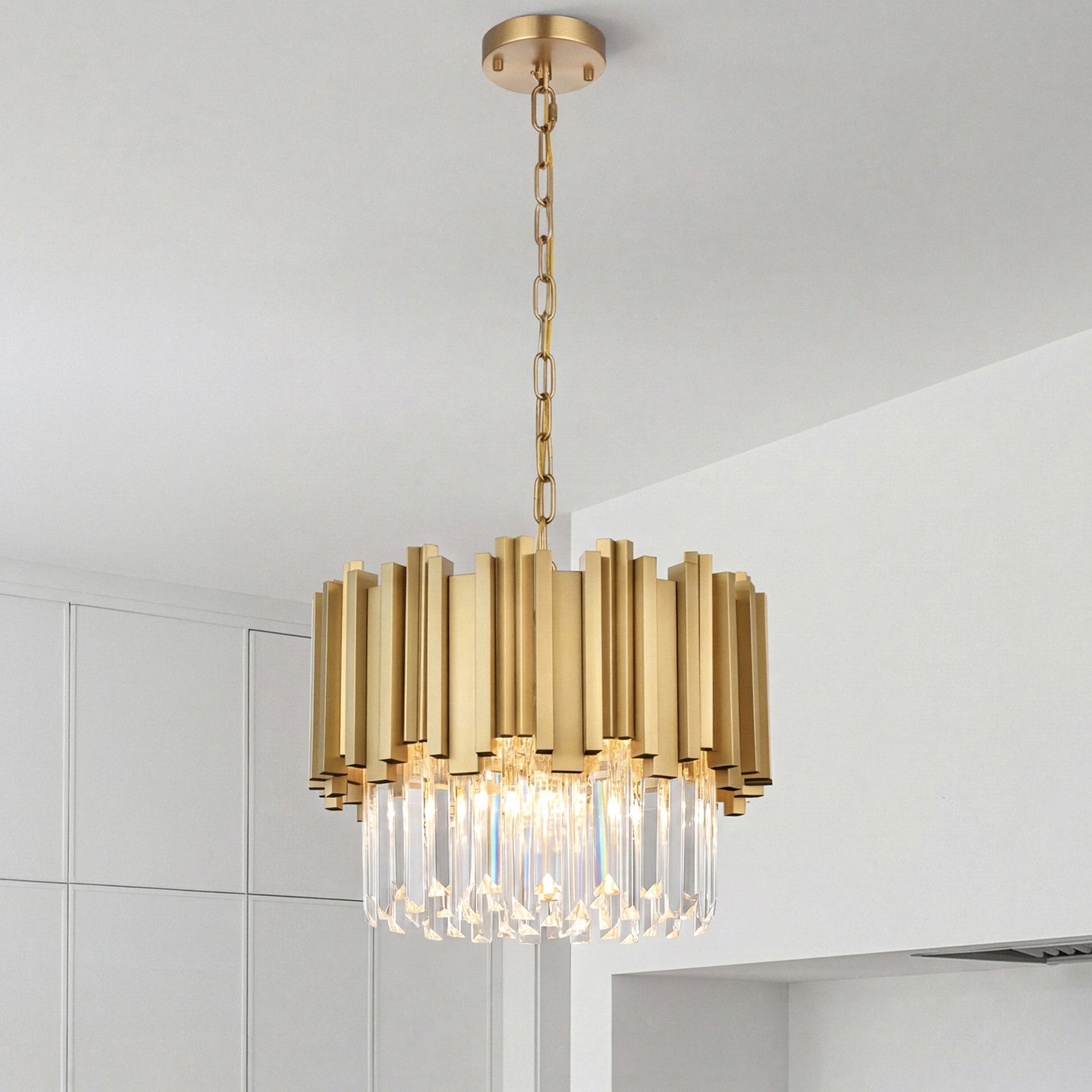 16 Inch Chandelier In Satin Gold Satin Gold And Clear Finish - LIGHTING by Joshua Marshal