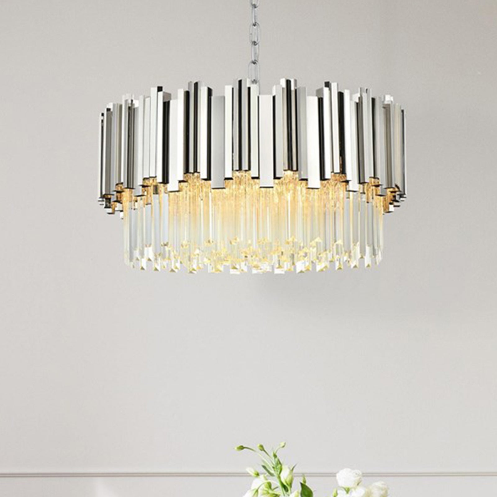 24 Inch Chandelier In Chrome Chrome And Clear Finish - LIGHTING by Joshua Marshal