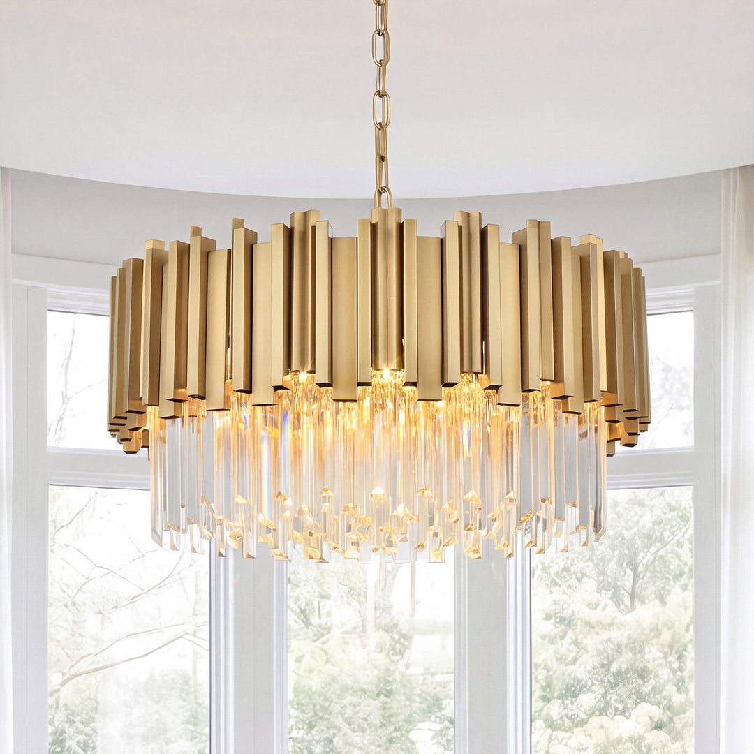 24 Inch Chandelier In Satin Gold Satin Gold And Clear Finish - LIGHTING by Joshua Marshal