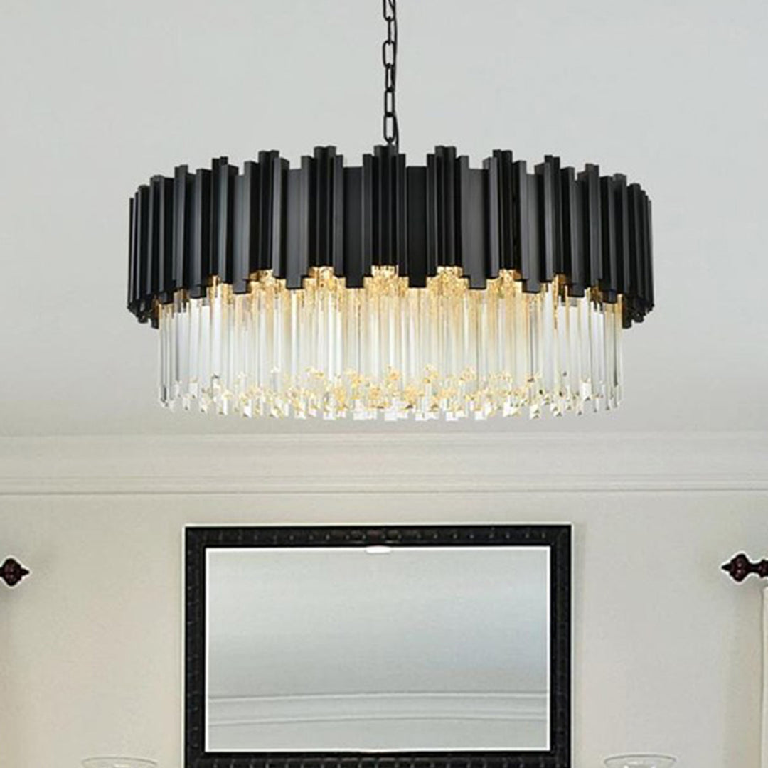 32 Inch Chandelier In Black Black And Clear Finish - LIGHTING by Joshua Marshal