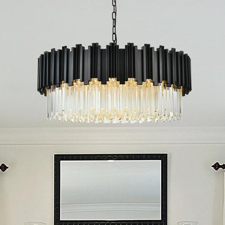 32 Inch Chandelier In Black Black And Clear Finish - LIGHTING by Joshua Marshal