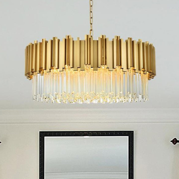 32 Inch Chandelier In Satin Gold Satin Gold And Clear Finish - LIGHTING by Joshua Marshal