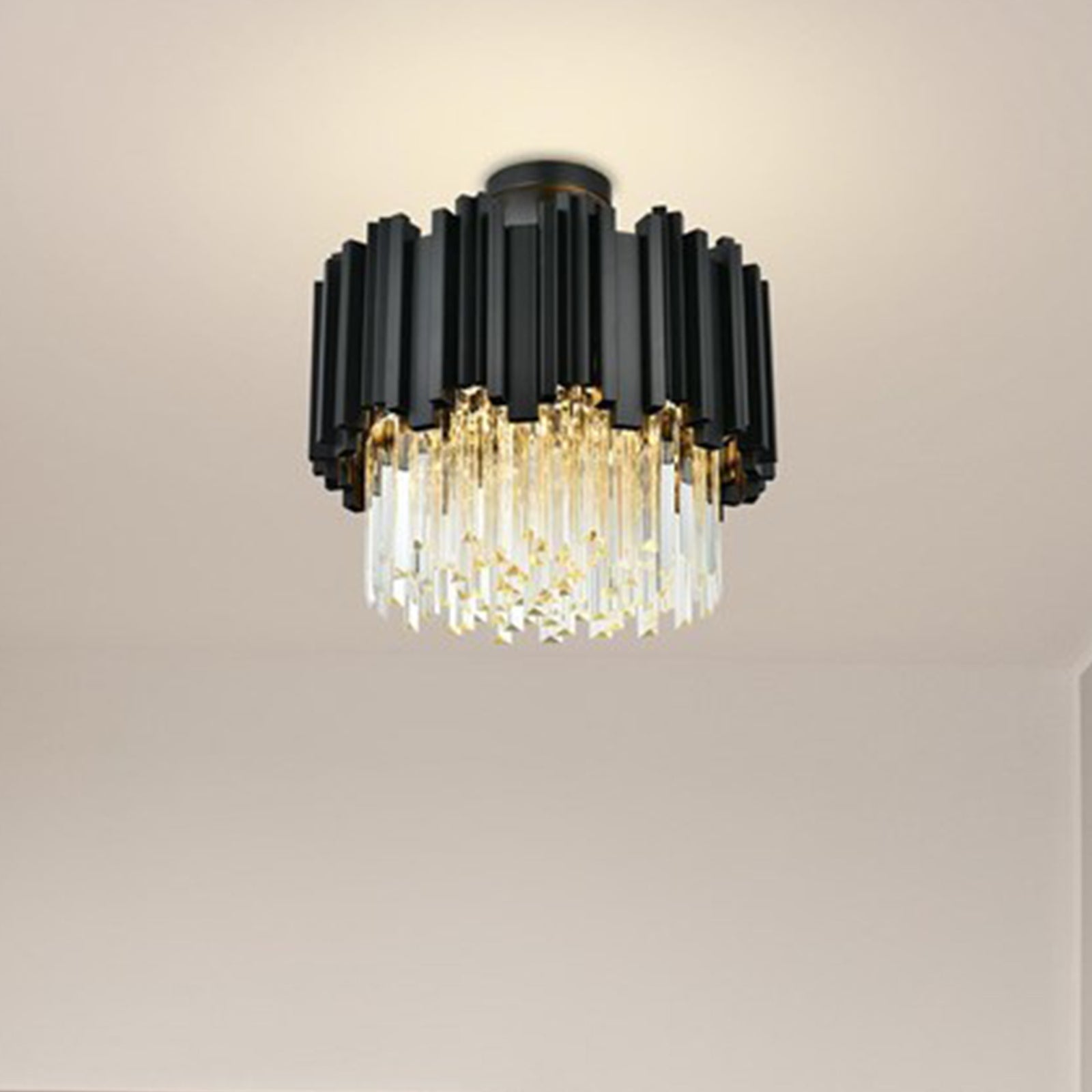 16 Inch Flush Mount In Black Black And Clear Finish - LIGHTING by Joshua Marshal