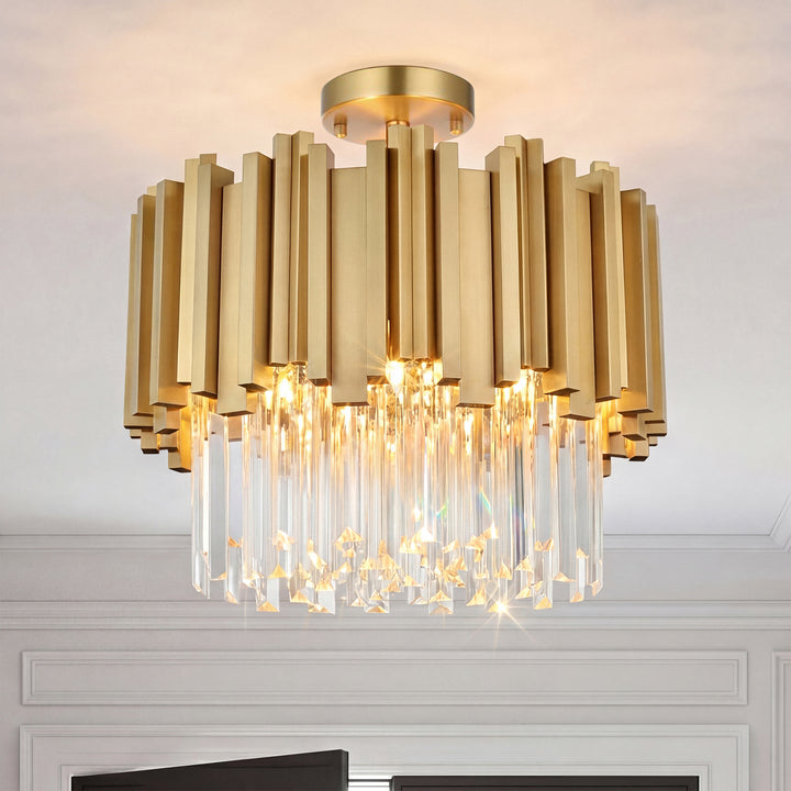 16 Inch Flush Mount In Satin Gold Satin Gold And Clear Finish - LIGHTING by Joshua Marshal