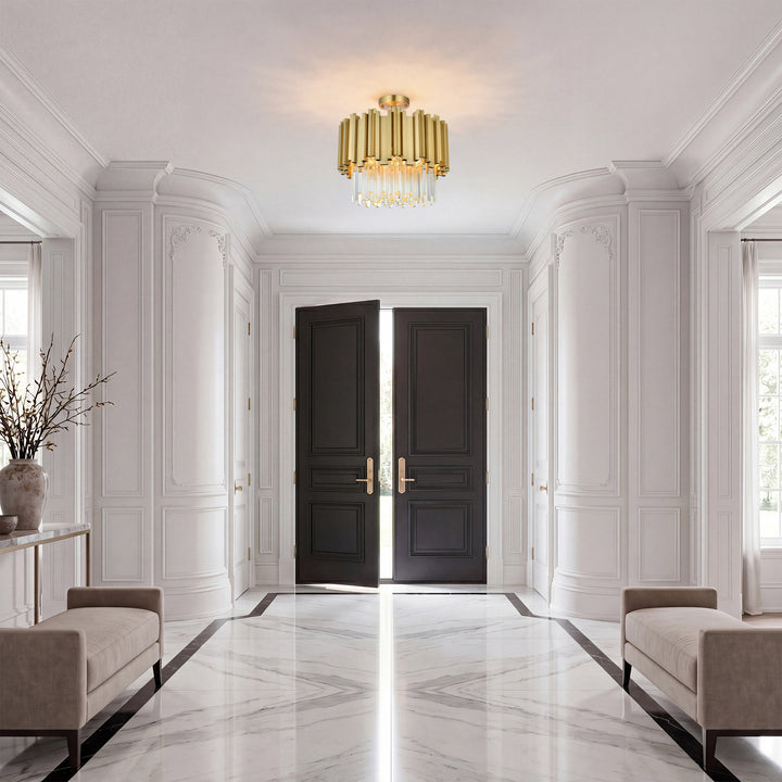 16 Inch Flush Mount In Satin Gold - View 2 - Joshua Marshal