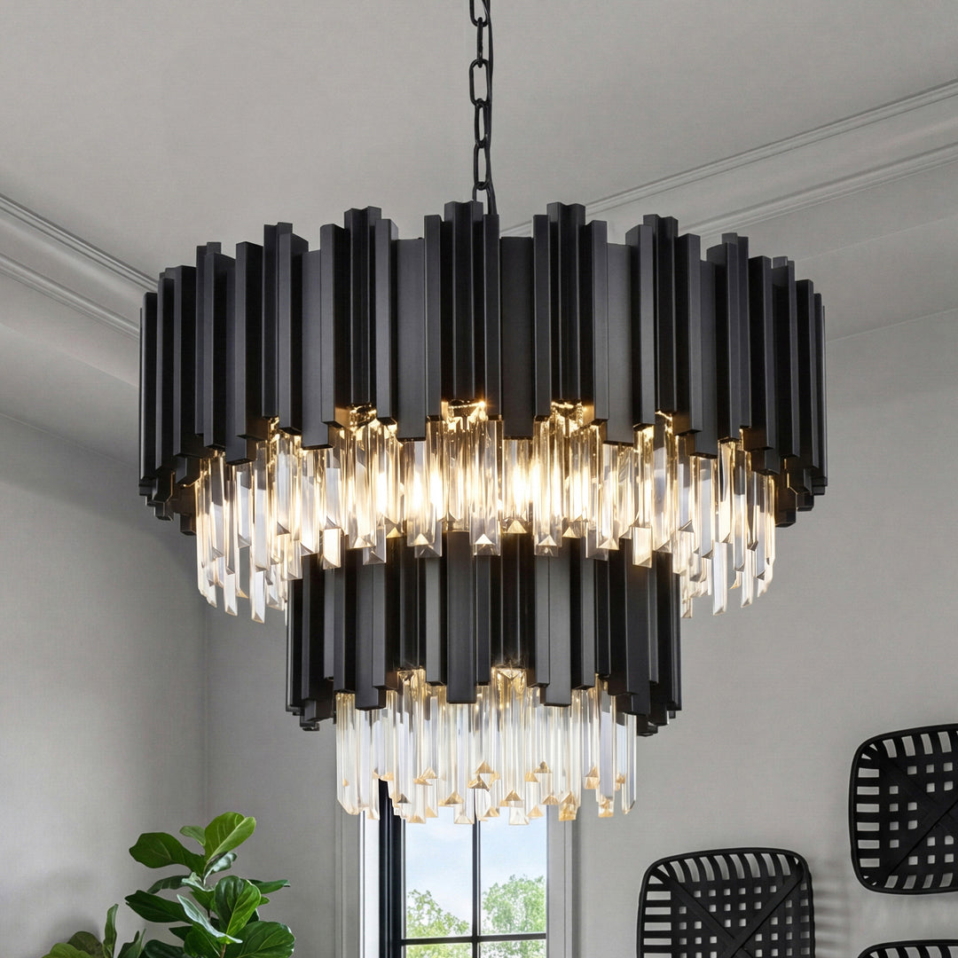 24 Inch Chandelier In Black Black And Clear Finish - LIGHTING by Joshua Marshal