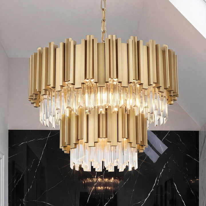 24 Inch Chandelier In Satin Gold Satin Gold And Clear Finish - LIGHTING by Joshua Marshal