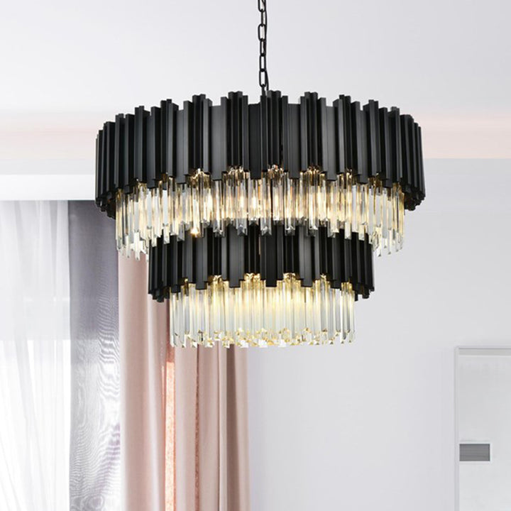 32 Inch Chandelier In Black Black And Clear Finish - LIGHTING by Joshua Marshal