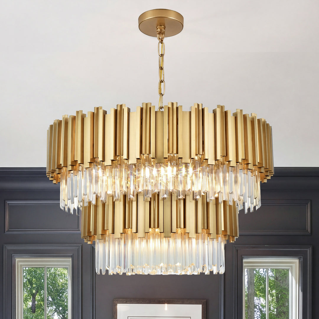 32 Inch Chandelier In Satin Gold Satin Gold And Clear Finish - LIGHTING by Joshua Marshal