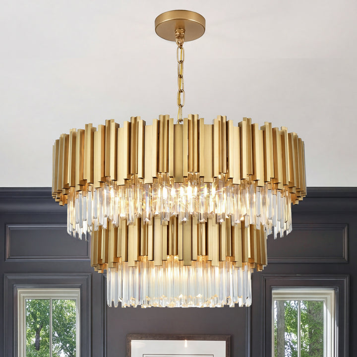 32 Inch Chandelier In Satin Gold Satin Gold And Clear Finish - LIGHTING by Joshua Marshal