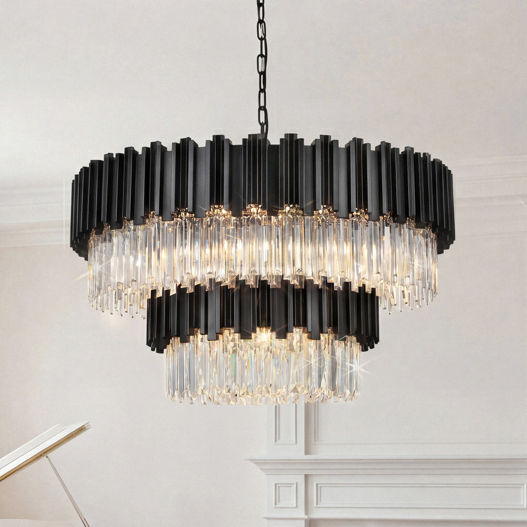 40 Inch Chandelier In Black Black And Clear Finish - LIGHTING by Joshua Marshal