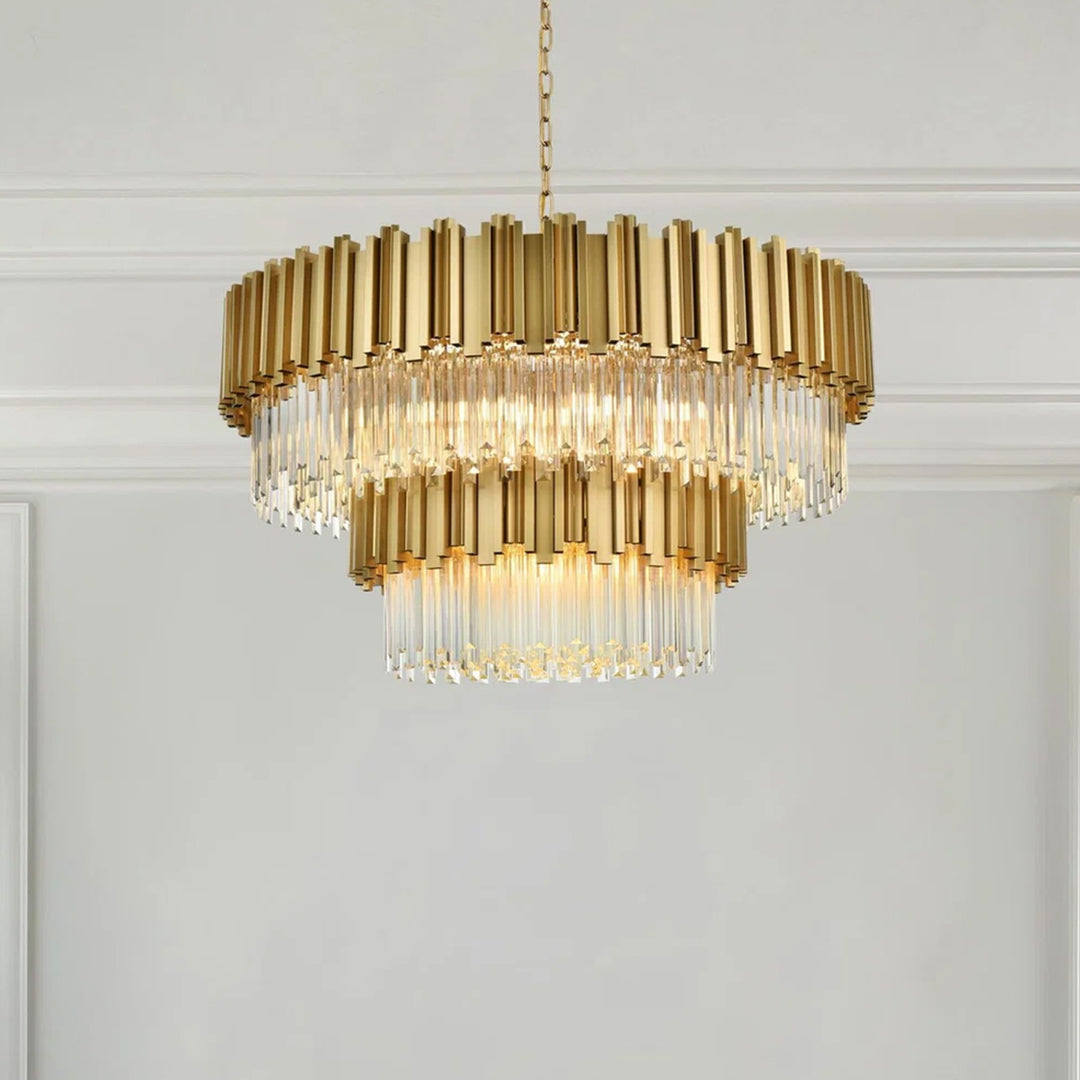 40 Inch Chandelier In Satin Gold Satin Gold And Clear Finish - LIGHTING by Joshua Marshal