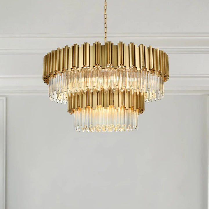 40 Inch Chandelier In Satin Gold Satin Gold And Clear Finish - LIGHTING by Joshua Marshal