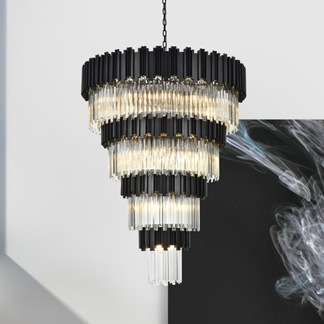 40 Inch Chandelier In Black Black And Clear Finish - LIGHTING by Joshua Marshal