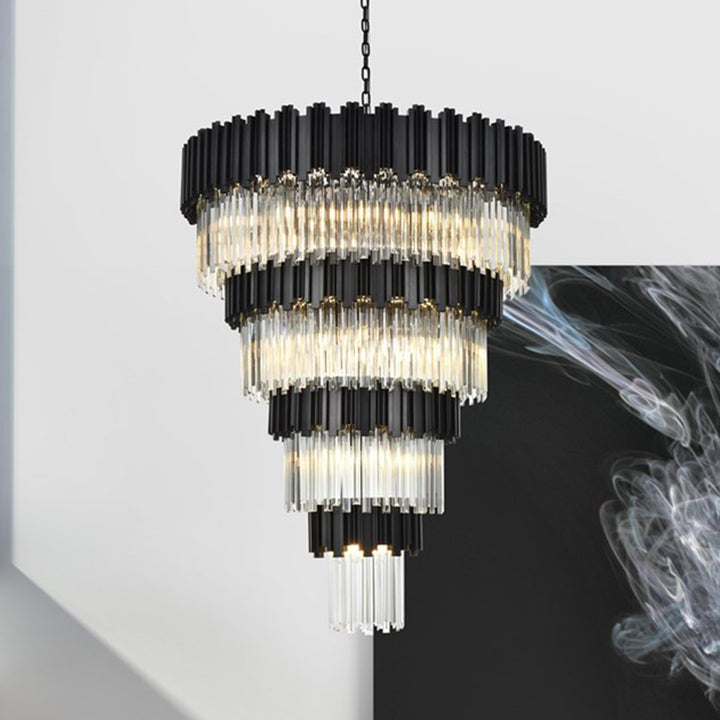 40 Inch Chandelier In Black Black And Clear Finish - LIGHTING by Joshua Marshal