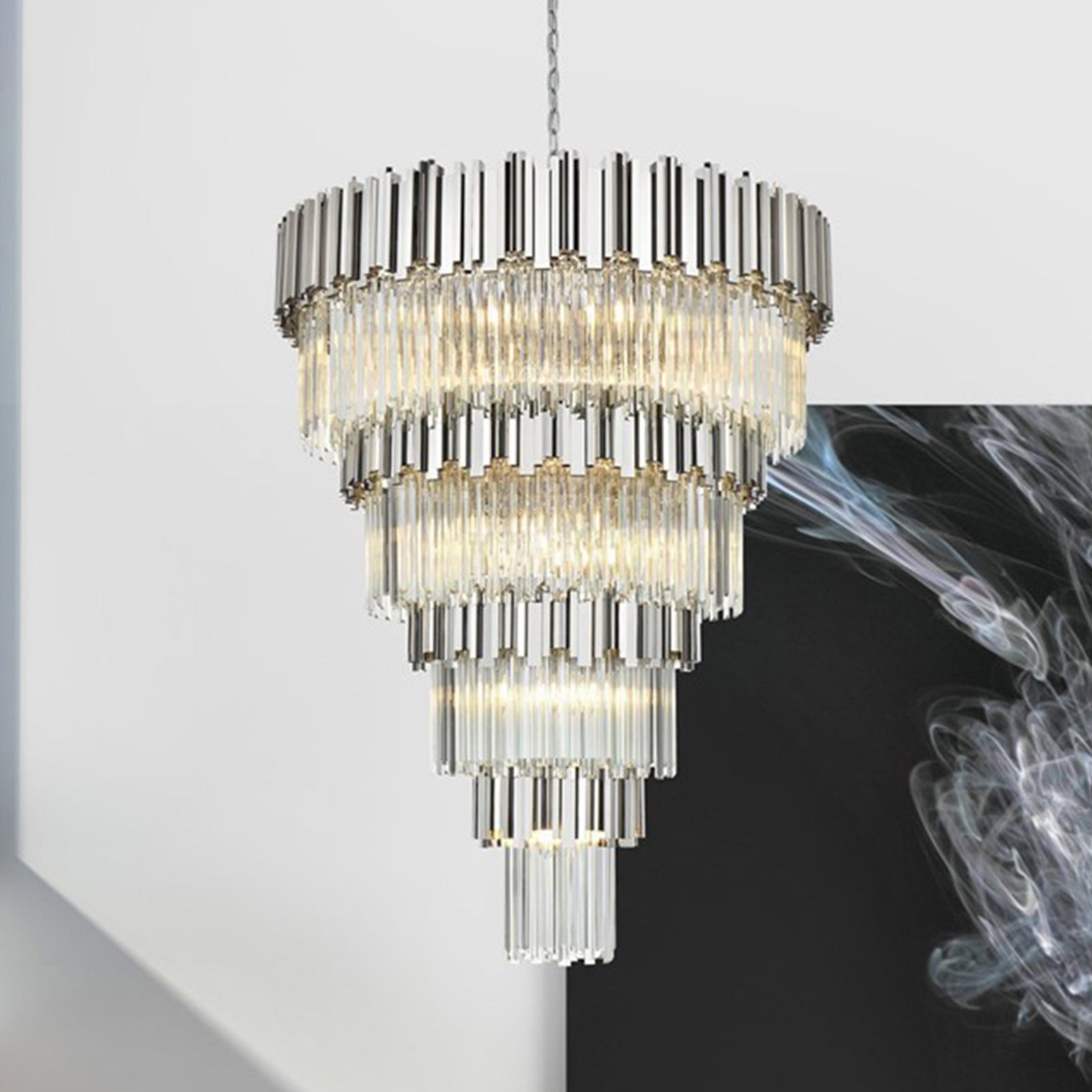 40 Inch Chandelier In Chrome Chrome And Clear Finish - LIGHTING by Joshua Marshal