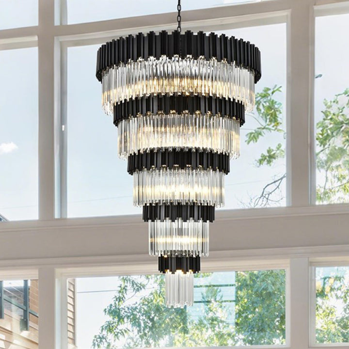 48 Inch Chandelier In Black Black And Clear Finish - LIGHTING by Joshua Marshal