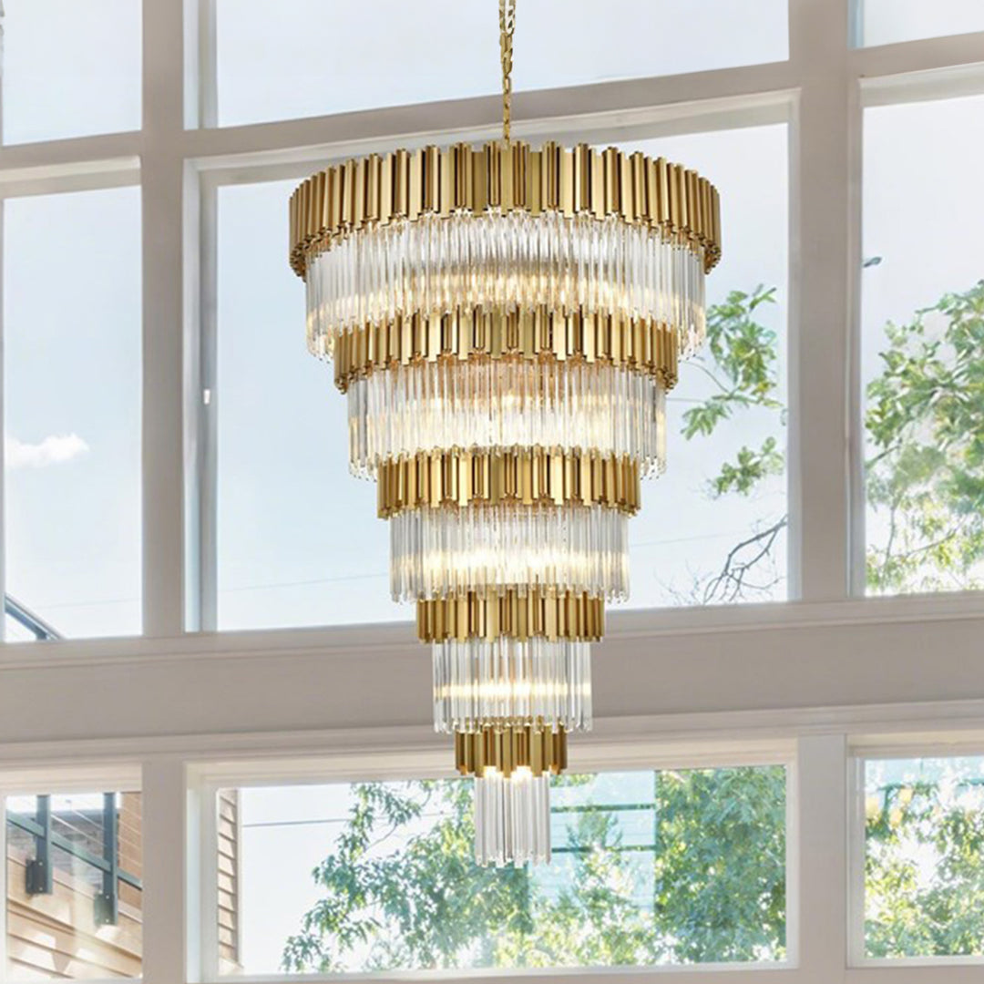 48 Inch Chandelier In Satin Gold Satin Gold And Clear Finish - LIGHTING by Joshua Marshal