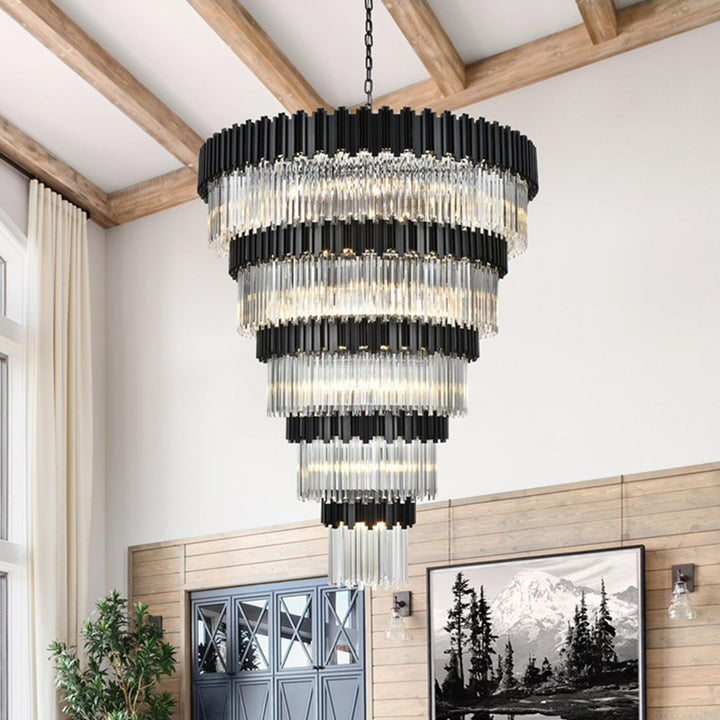 59 Inch Chandelier In Black Black And Clear Finish - LIGHTING by Joshua Marshal