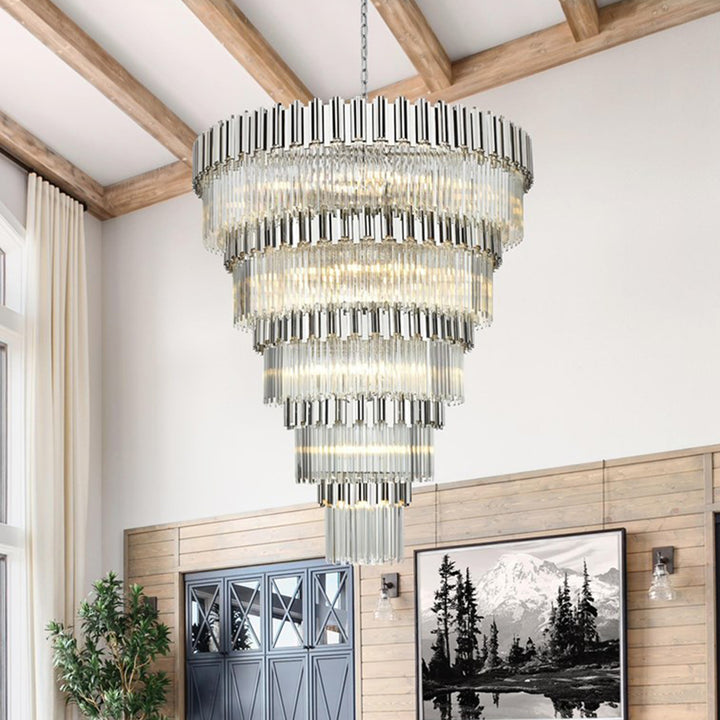 59 Inch Chandelier In Chrome Chrome And Clear Finish - LIGHTING by Joshua Marshal