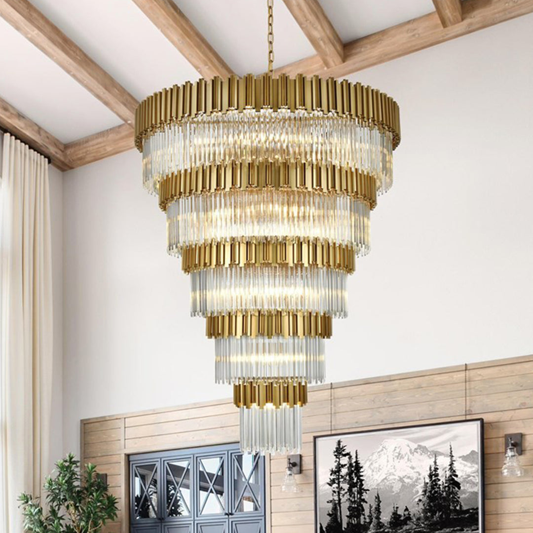 59 Inch Chandelier In Satin Gold Satin Gold And Clear Finish - LIGHTING by Joshua Marshal