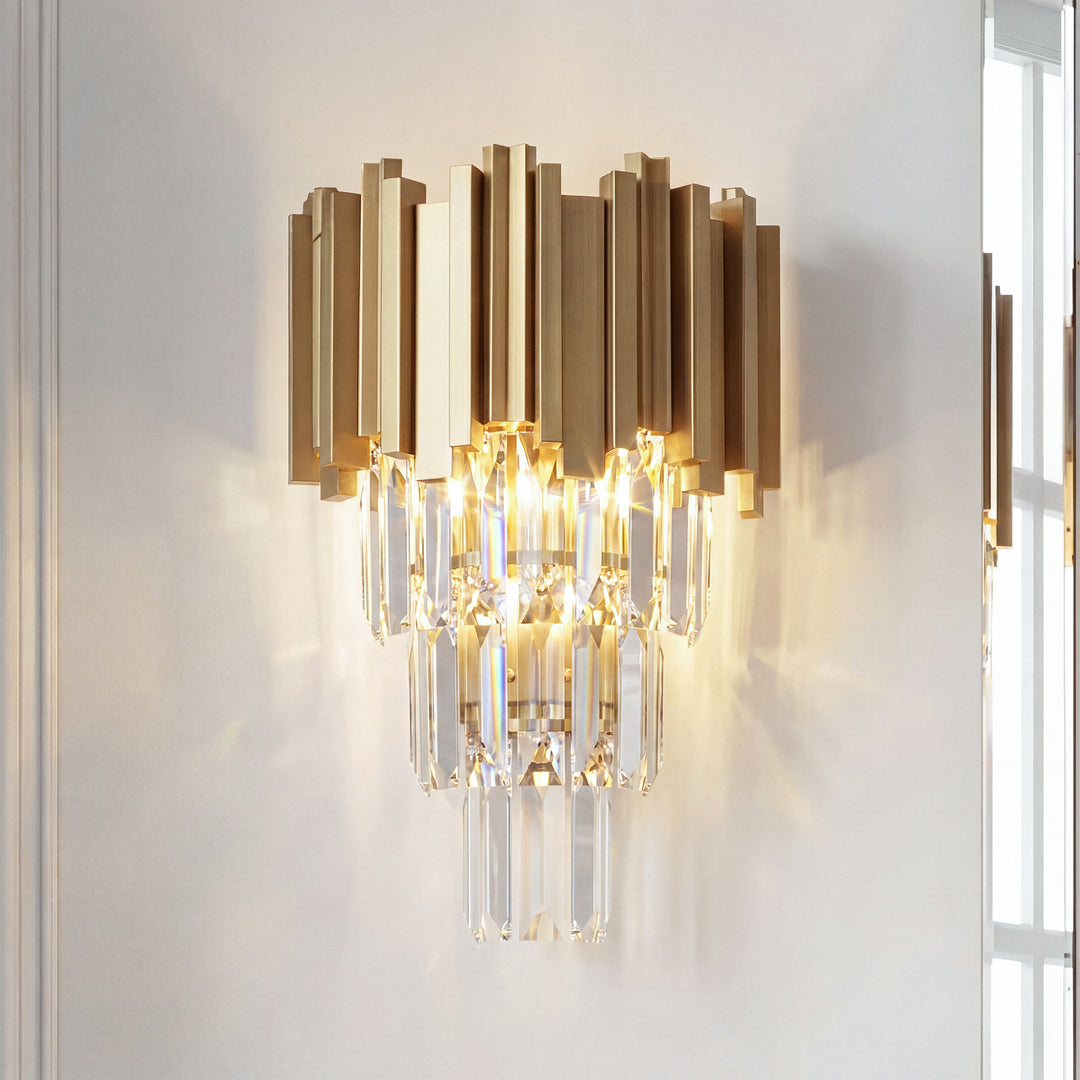 12 Inch Wall Sconce In Satin Gold Satin Gold And Clear Finish - LIGHTING by Joshua Marshal