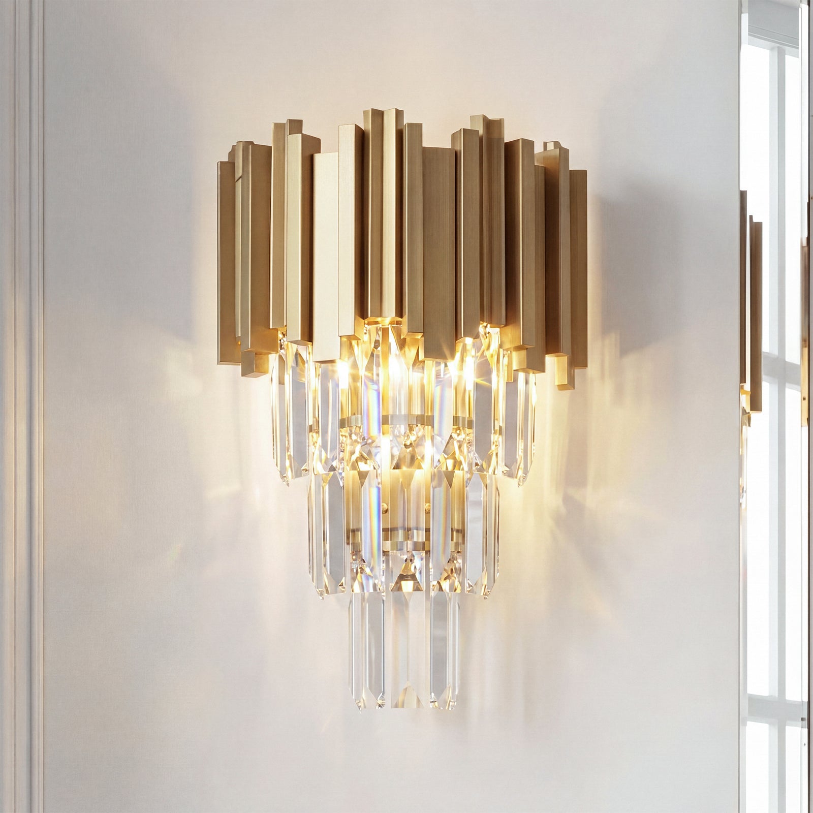 12 Inch Wall Sconce In Satin Gold Satin Gold And Clear Finish - LIGHTING by Joshua Marshal