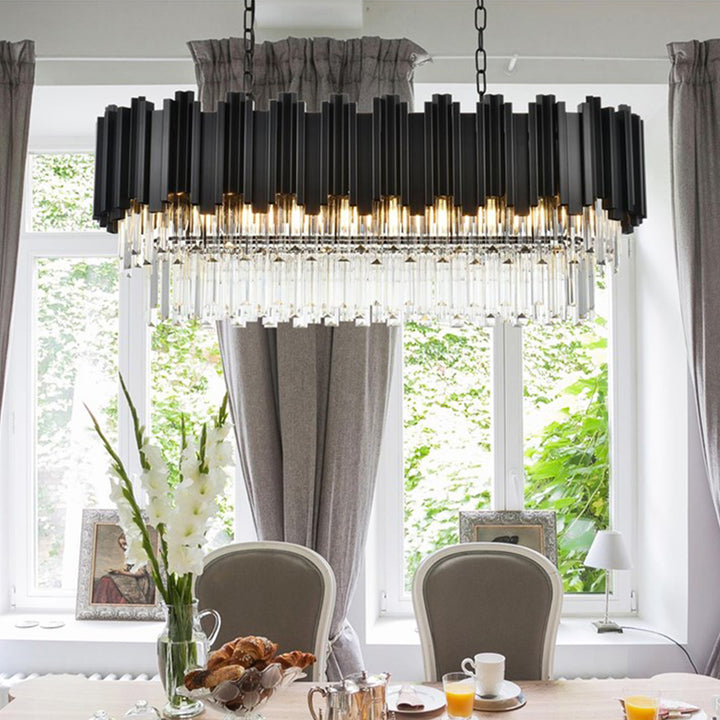 36 Inch Chandelier In Black Black And Clear Finish - LIGHTING by Joshua Marshal