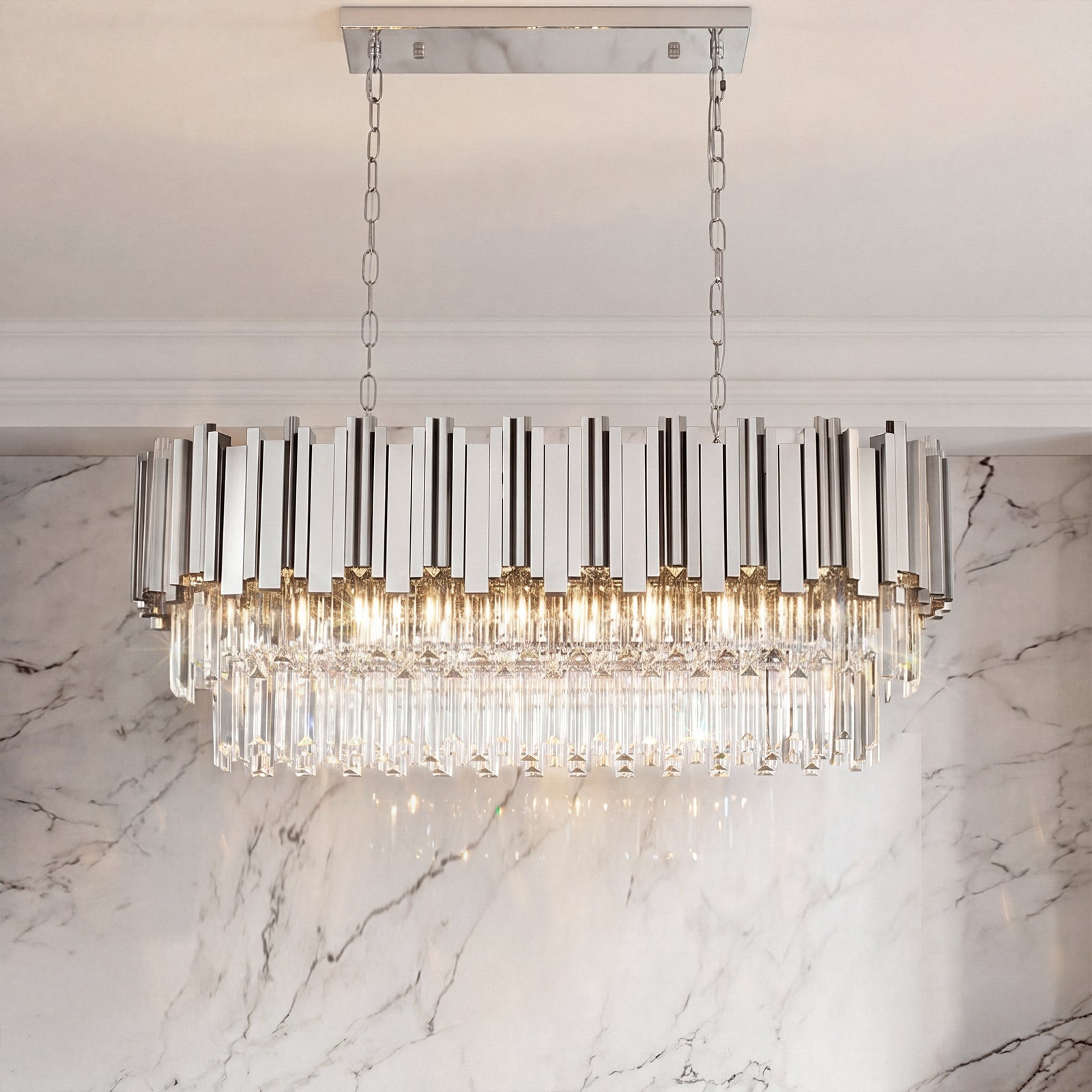 36 Inch Chandelier In Chrome Chrome And Clear Finish - LIGHTING by Joshua Marshal