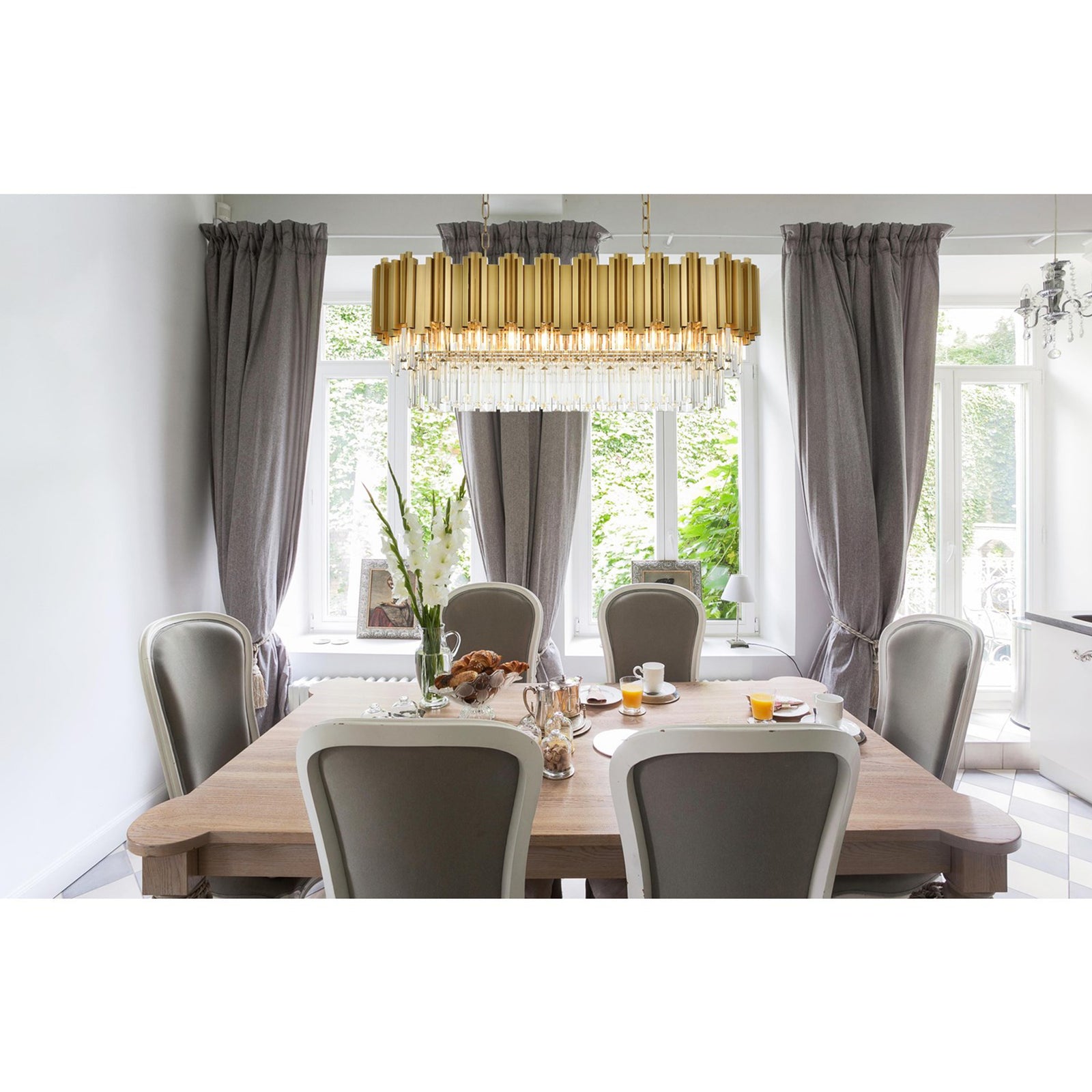 36 Inch Rectangular Chandelier In Satin Gold - View 2 - Joshua Marshal