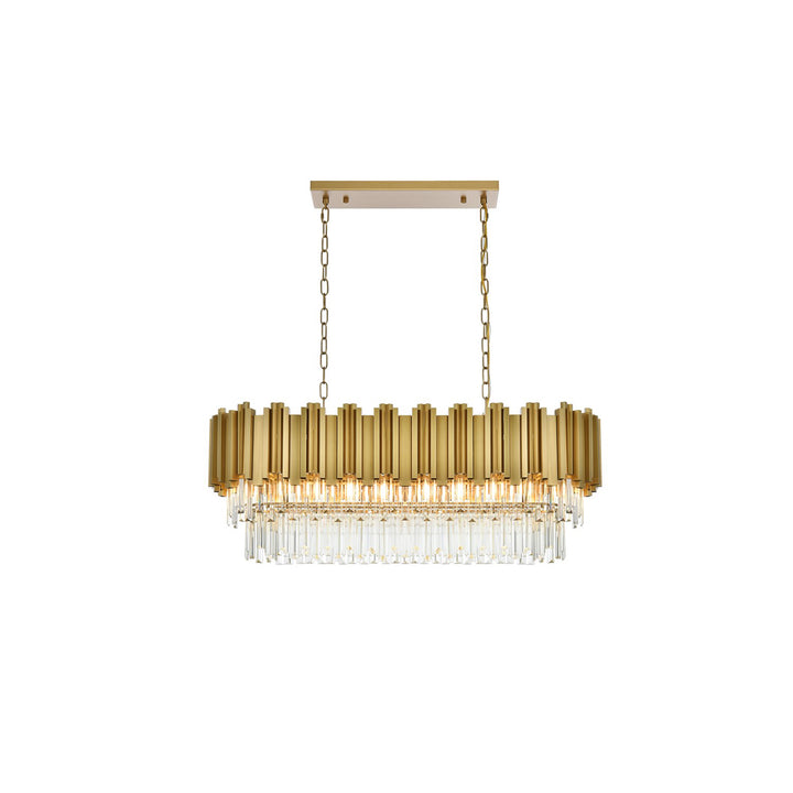 36 Inch Rectangular Chandelier In Satin Gold - View 3 - Joshua Marshal