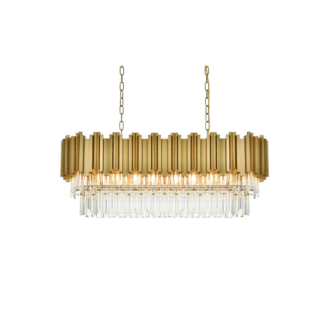 36 Inch Rectangular Chandelier In Satin Gold - View 4 - Joshua Marshal