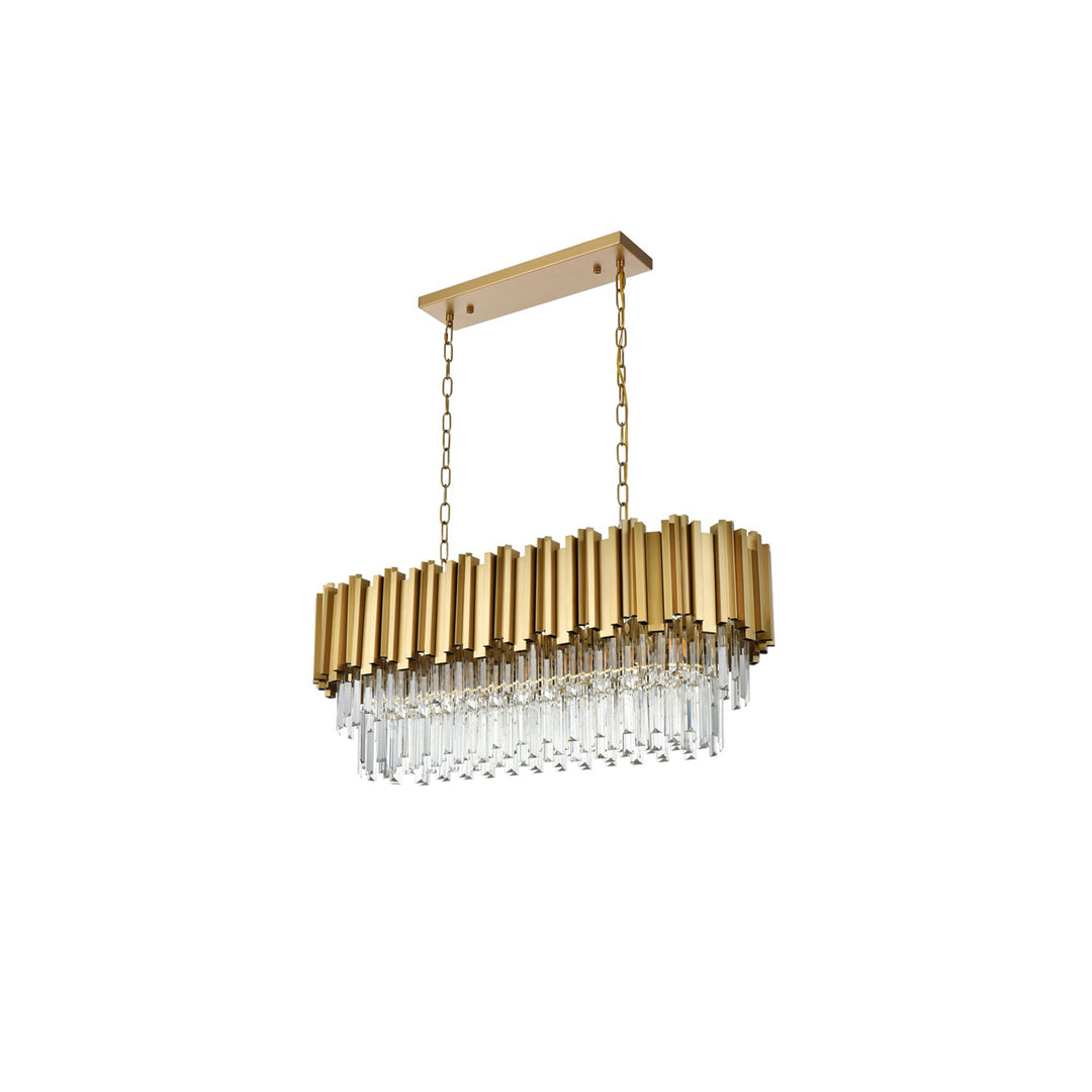 36 Inch Rectangular Chandelier In Satin Gold - View 5 - Joshua Marshal