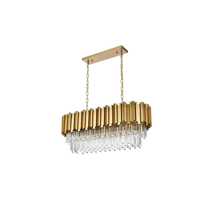 36 Inch Rectangular Chandelier In Satin Gold - View 5 - Joshua Marshal