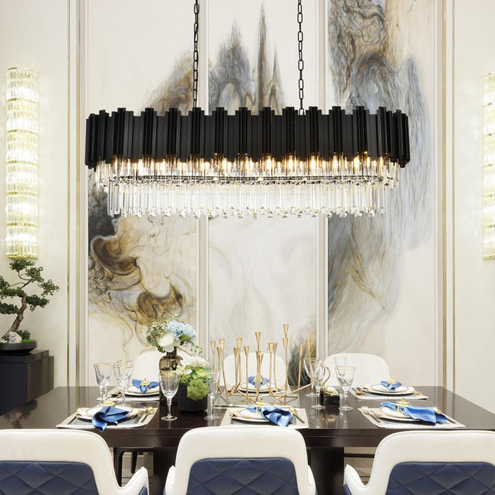47 Inch Rectangular Chandelier In Black Black And Clear Finish - LIGHTING by Joshua Marshal