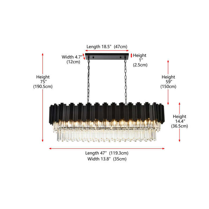 47 Inch Rectangular Chandelier In Black - View 4 - Joshua Marshal