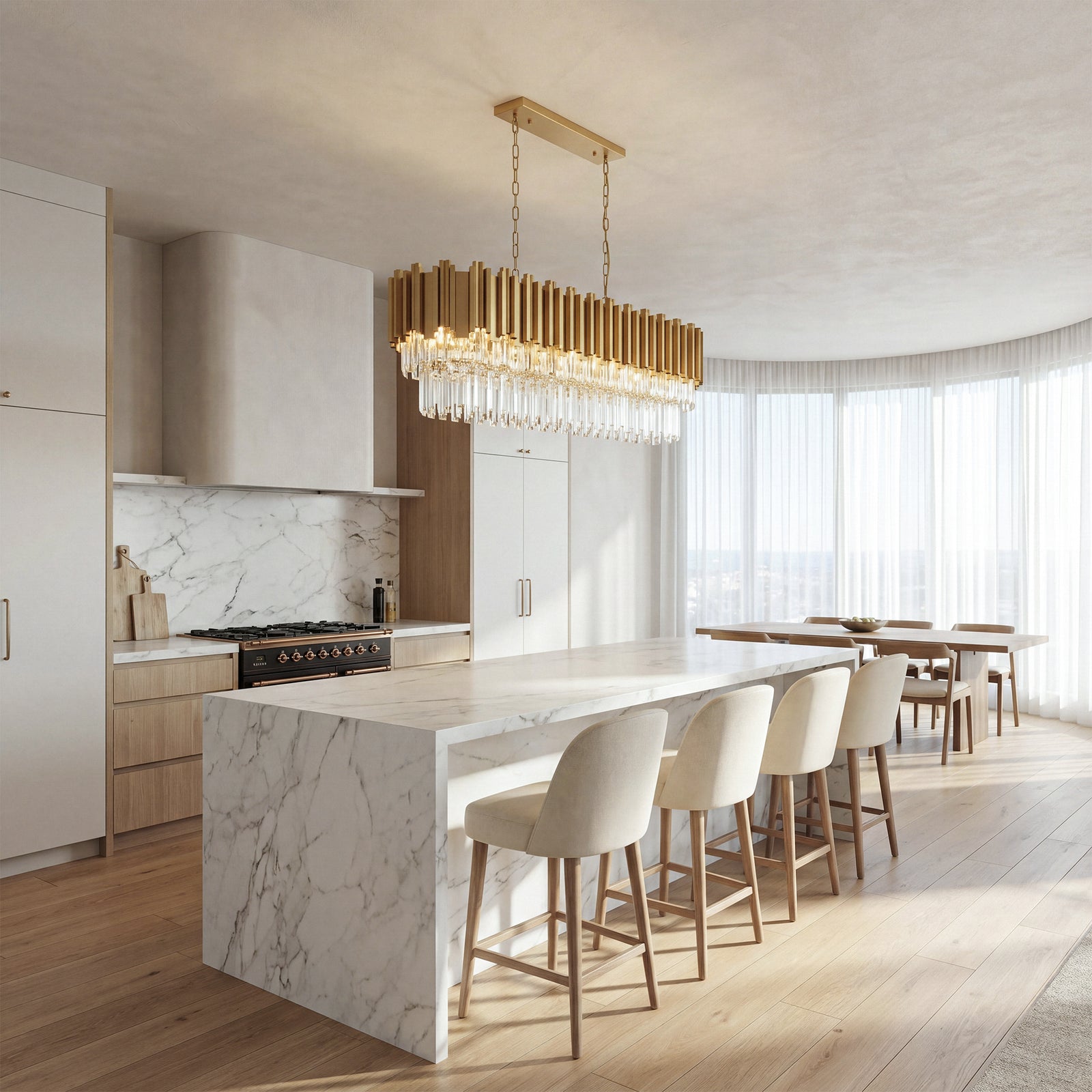 47 Inch Rectangular Chandelier In Satin Gold - View 2 - Joshua Marshal