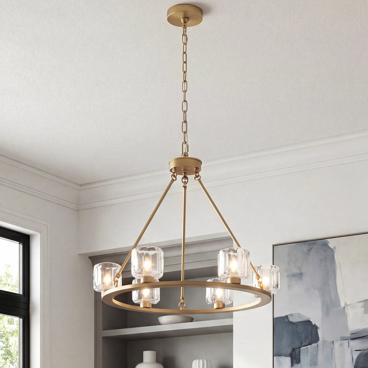 26 Inch Chandelier In Satin Gold Satin Gold And Clear Finish - LIGHTING by Joshua Marshal